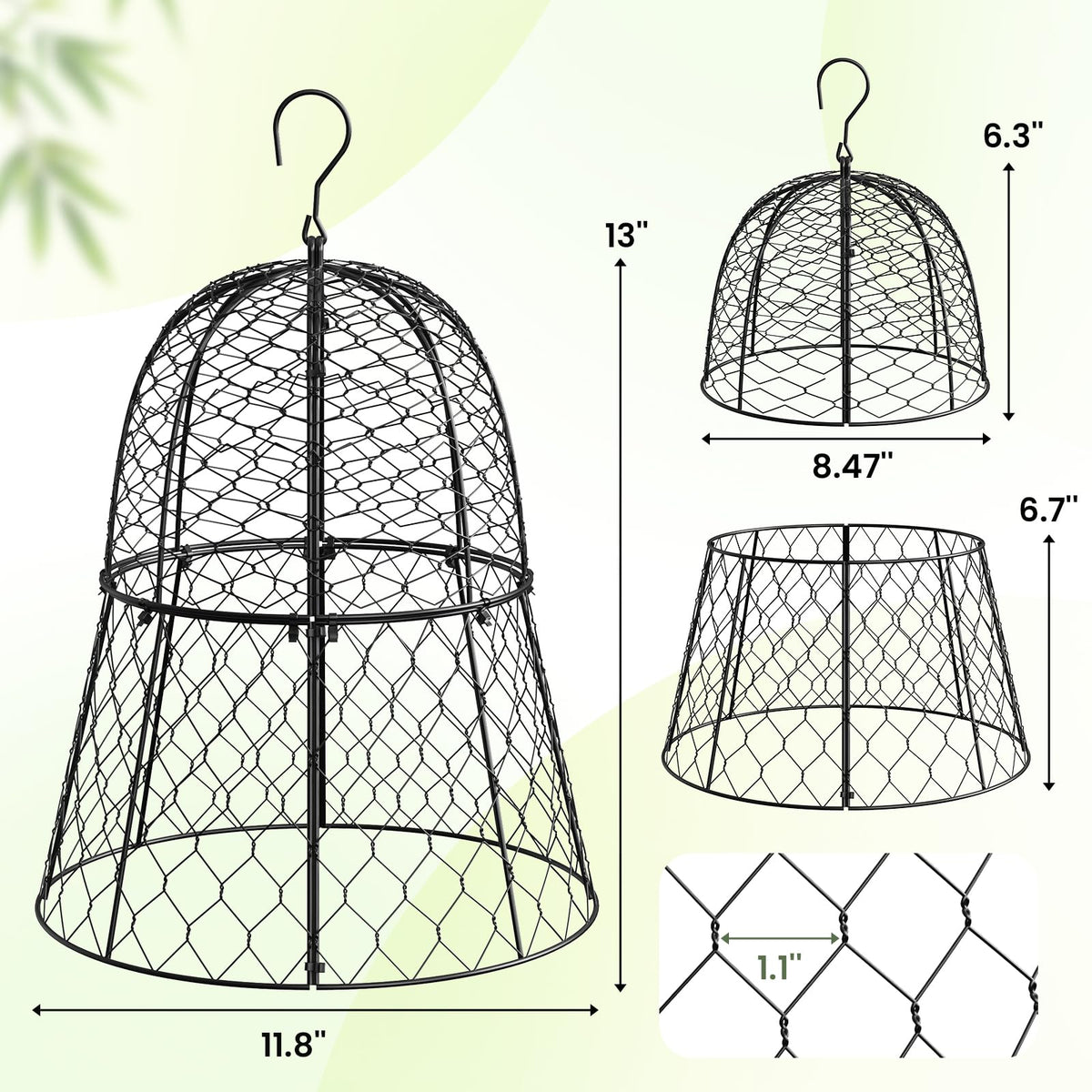 2PCs Plant Protectors from Animals, Metal Garden Cloches for Outdoor Plants, 4-in-1 Modular Design, Anti-Rust Coated Chicken Wire Cages to Keep Squirrel, Rabbit, Bird Out, 13'' x 11.8''