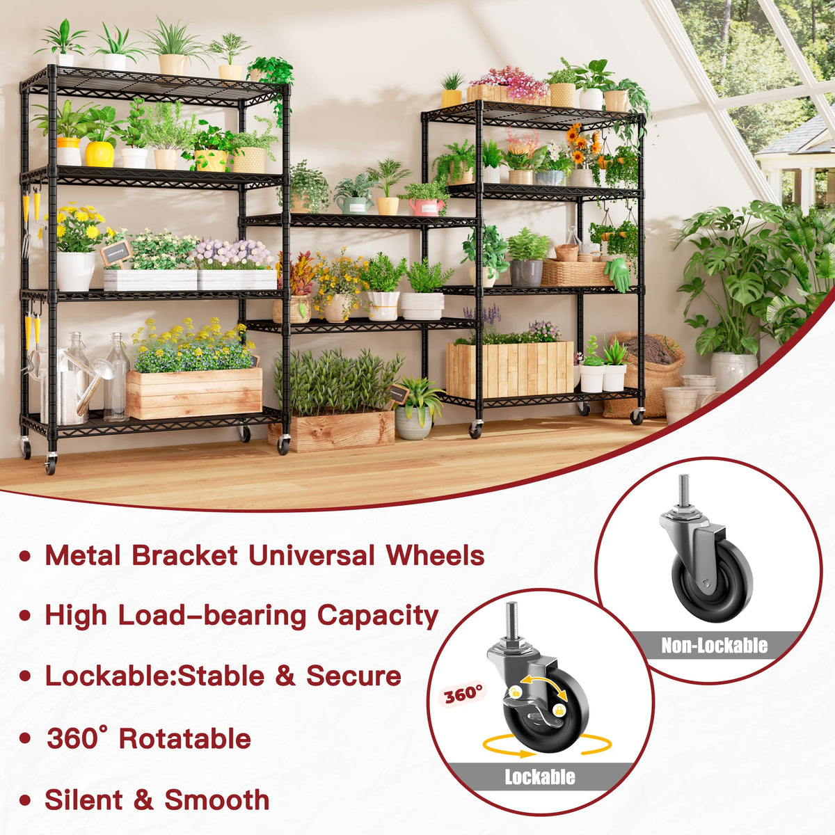 PrimeZone 36" W x 16" D x 79" H Wire Storage Shelves with Wheels, 5 Tier NSF Certified Heavy Duty Adjustable Kitchen Shelving Unit, Pantry Organizer Rack Rolling Metal Shelf for Garage Closet Bathroom
