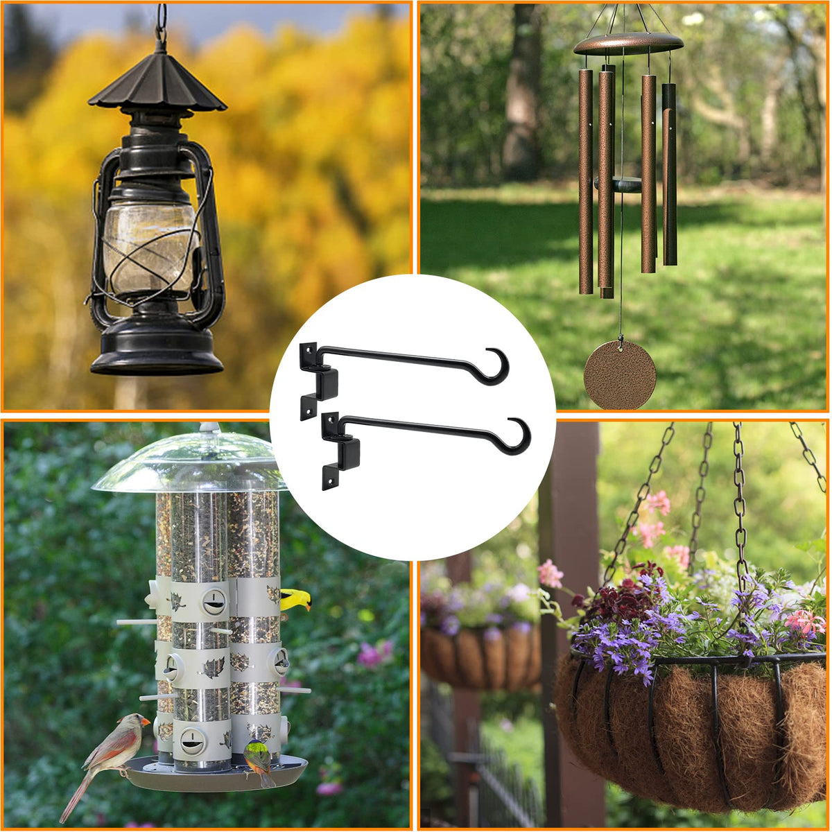 12 inch 2 Pack Swivel Plant Hangers Outdoor Heavy Duty - Black Iron Plant Hanging Hook Bracket for Flowers Baskets Pots Bird Feeder Lanterns Wind Chimes