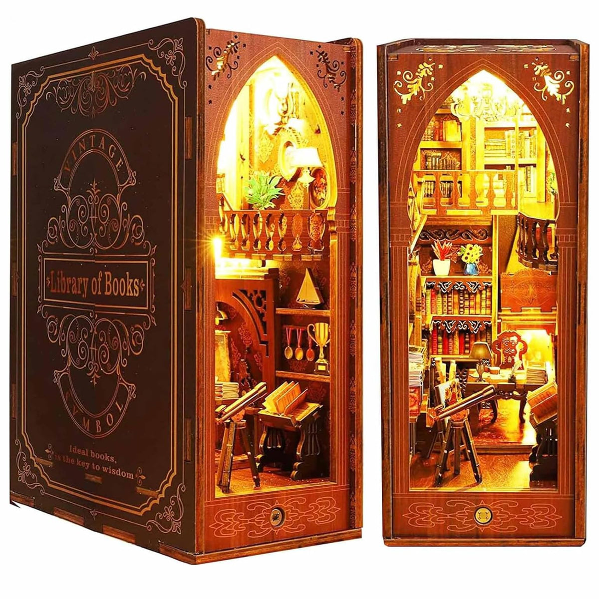 Funle Book Nook Kit for Adults, DIY Wooden Miniature House Kit, 3D Puzzle Crafts for Adults, Creative Book Nook Insert for Bookshelf