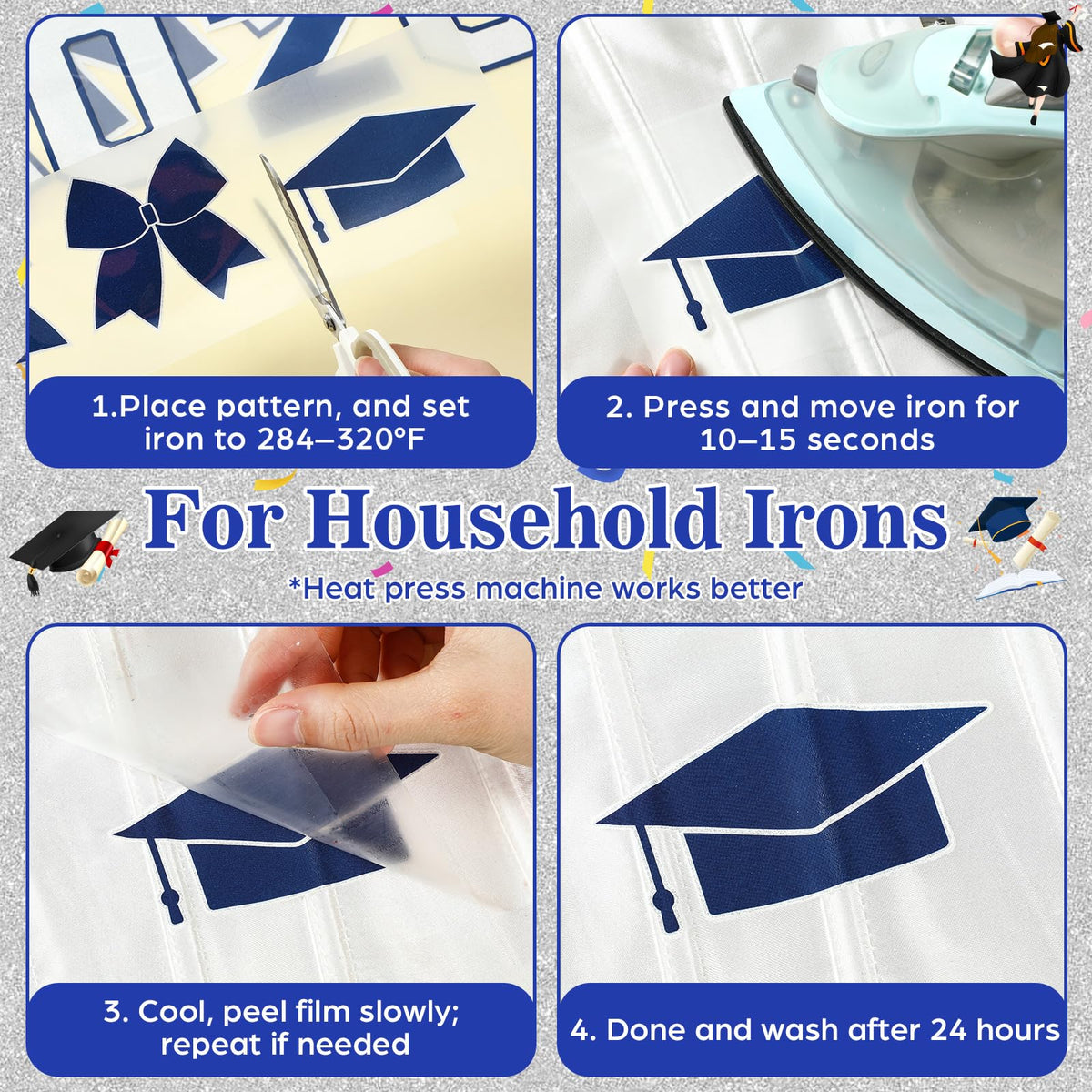Glenmal 17 Pcs Senior Class of 2026 Iron on Patches Glitter Bow Heat Transfer Stickers Set for Black Women Graduation Outfit Decor Corset Jeans Grad Party Clothing DIY Crafts(Blue, Silver)