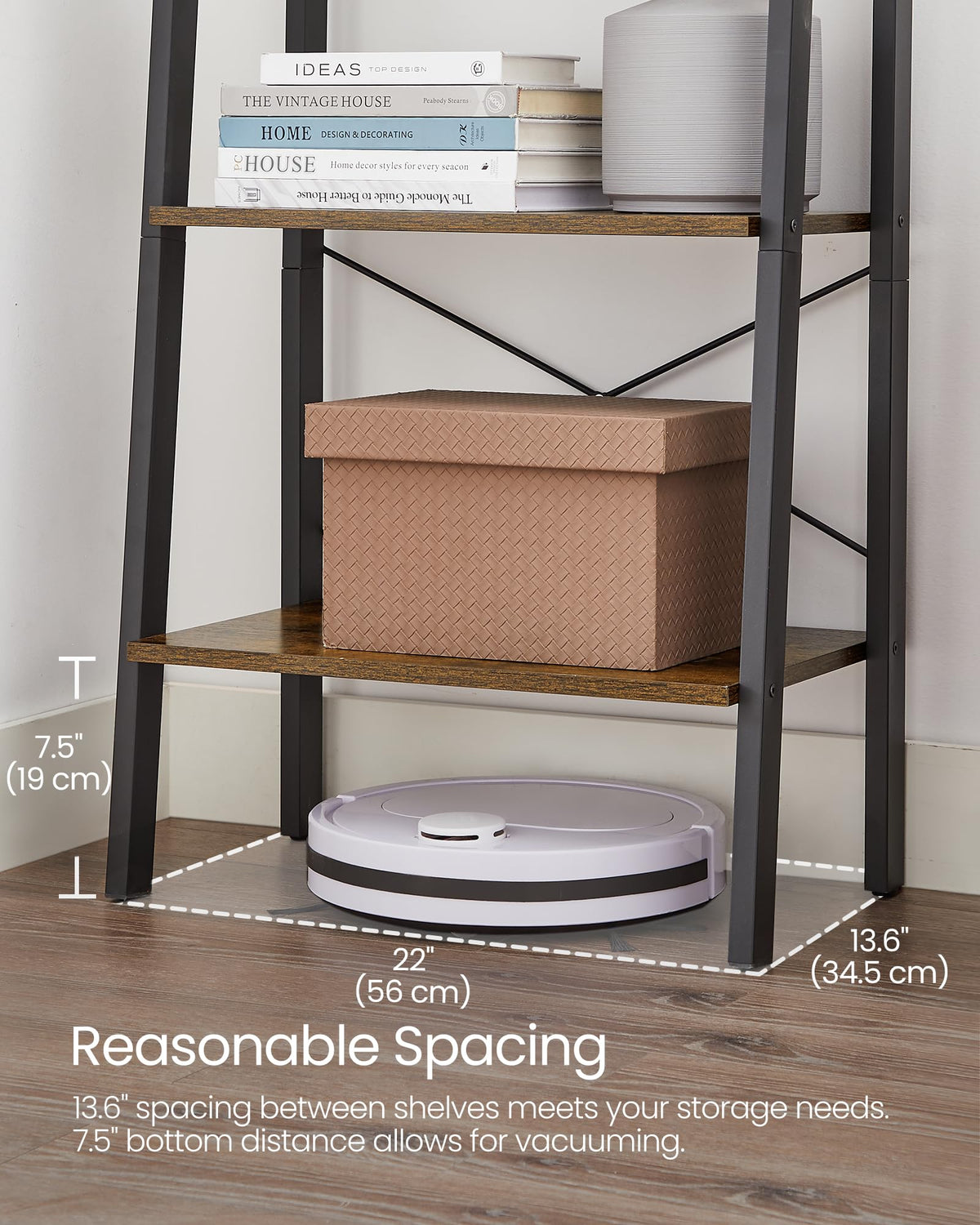 VASAGLE BARNET Collection - Ladder Shelf, Bookshelf, Storage Rack, Modern Bookcase for Living Room Home Office Kitchen, Steel Frame, 4-Tier, 22-Inch Wide, Rustic Brown and Ink Black ULLS44X