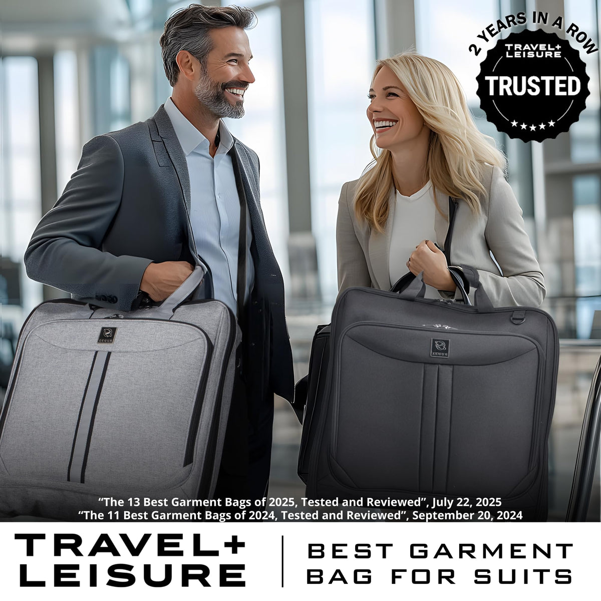 ZEGUR Premium Suit Garment Bag Carry On - Hangs 4 Suits - Travel & Business with Shoulder Strap and Laptop Compartment