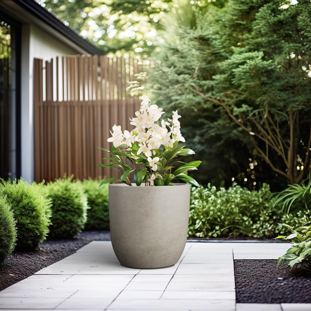 Kante 16.5" Dia Round Concrete Planter, Large Outdoor Modern Indoor Decorative Plant Pots with Drainage Hole and Rubber Plug for Home and Garden, Weathered Concrete