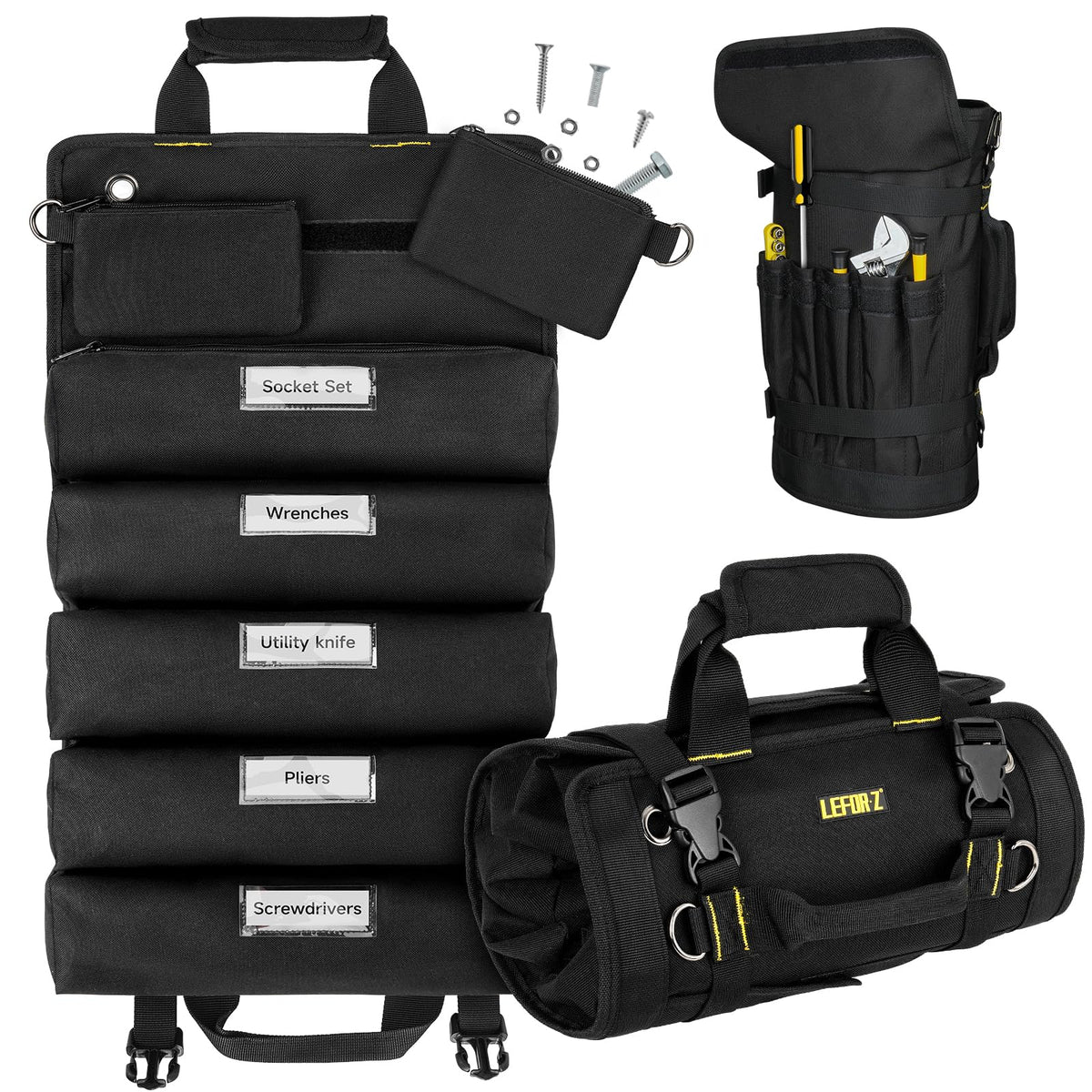 Tool Bag,Large Roll Up Tool Bag Organizer,13 Pockets Tool Roll Storage Pouch,Heavy Duty Portable Tool Storage Carrier Bag for Men,Mechanic,Electrician,Valentines Day Gifts for Men,Black