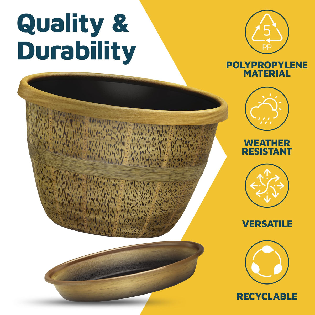 10-Inch Whiskey Barrel Planters Outdoor Pack of 25 - Durable Plastic Plant Pots for Indoor & Outdoor Use with Drainage & Saucer, Lightweight Rustic Barrel Planters for Flowers, Herbs & Small Plants