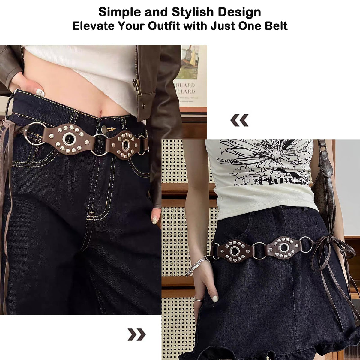 Fidesoni Bohemian Country Sytle Rope, Boho Waist Belt for Women Girls, Brown Western Belt for Jeans Dress, PU Leather Y2k Belts for Festivals Street Style