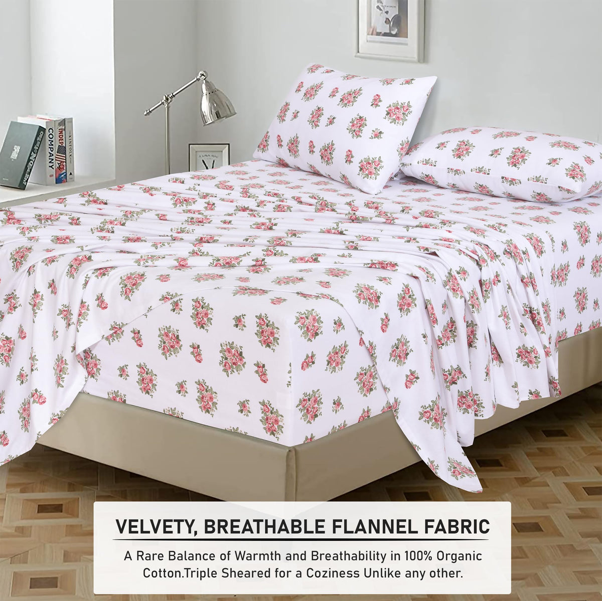 RUVANTI Flannel Sheets Queen Size - 100% Cotton Double Brushed Bed Sheets, Deep Pockets 16 Inches Queen Sheet Set, All Seasons Breathable & Extra Soft - Warm & Cozy, 4 Piece, Bali
