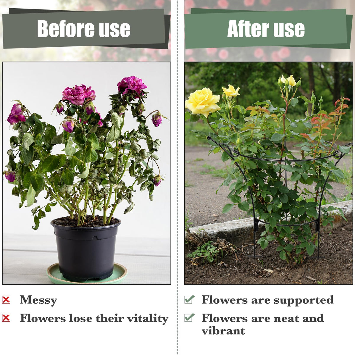 VICAMB 2 Pack Large Peony Cages and Supports,23.2" H X 13.4" D Metal Peony Support Rings,Tall Plant Support Garden Stakes for Outdoor Plants and Other Flopping Flowers