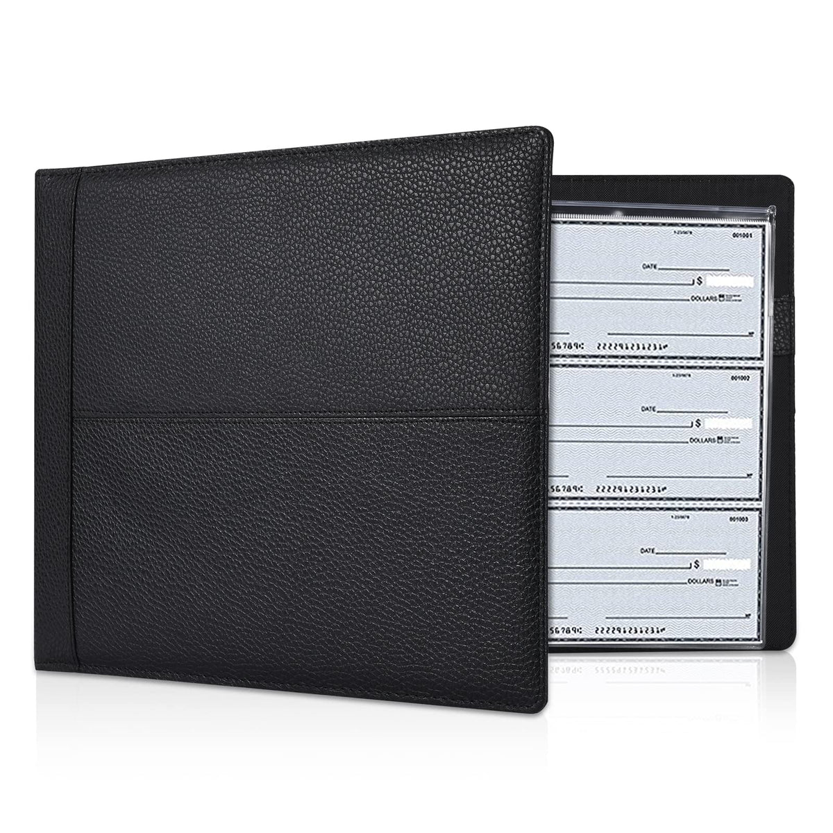 7 Ring Executive Business Check Binder 600 Checks Capcity for 9" x 13" Sheets, PU Leather Checkbook Holder with Zip Pouch