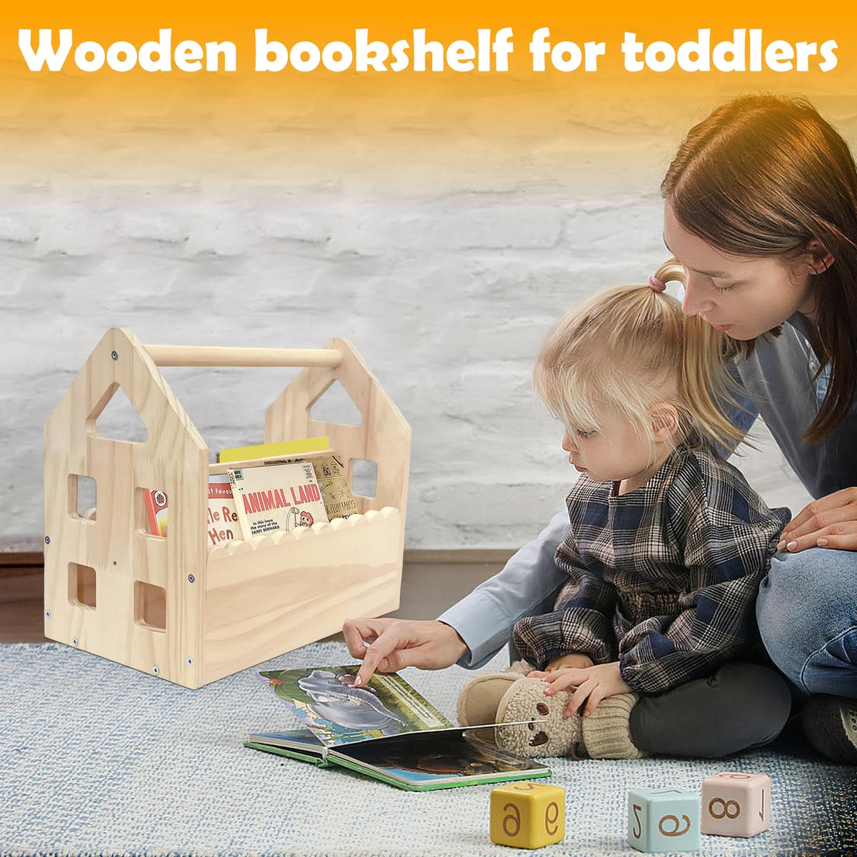 ElasignShopo Double-Sided Montessori Scalloped Bookshelf for 1-5 Years, Nursery Cute Storage for Books, House Shape Wooden Nursery Small Bookshelf, Room Furniture, Baby Bookcase 12 * 11.6 * 7.9"
