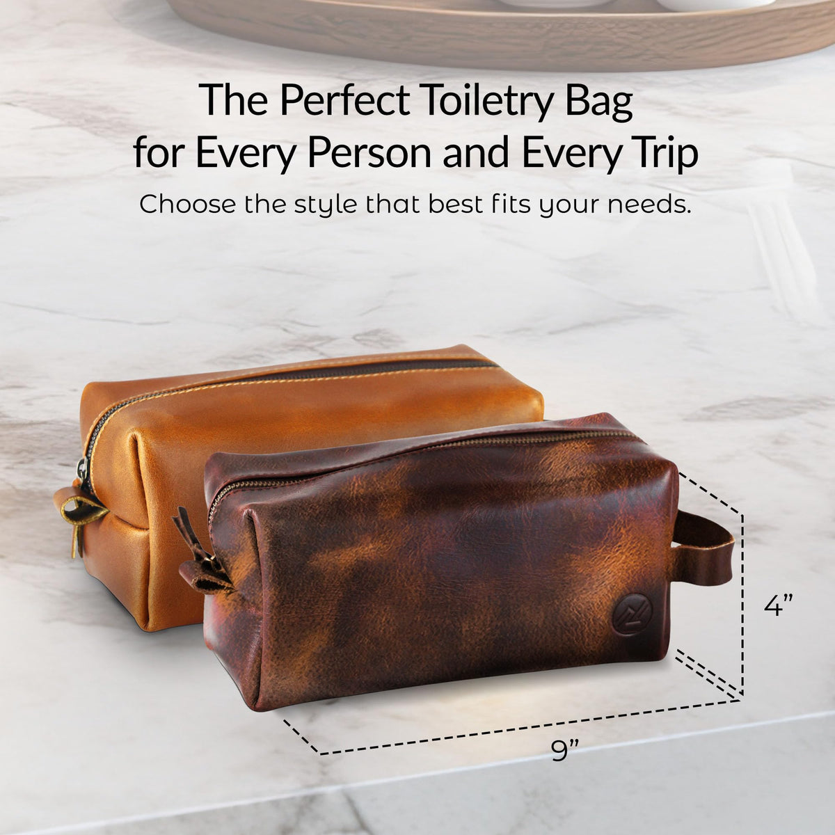 Northridge Leather Premium Leather Toiletry Bag For Men - Travel Bag, Shaving Kit Bag & Toiletry Organizer - Full Grain Leather (Double Zip, Antique)
