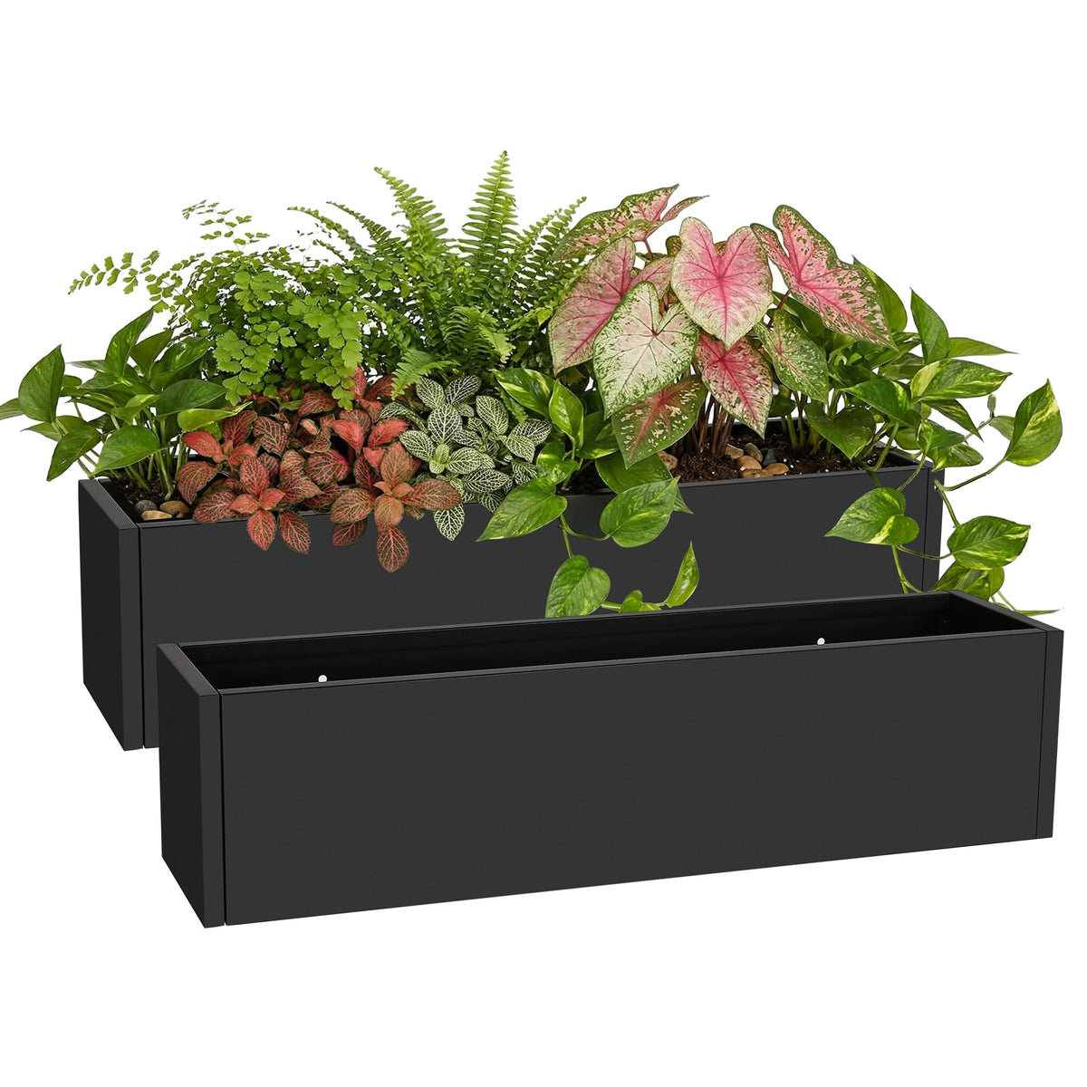 Garvee Metal Rectangular Planter Box 2 Pack, 36" Long Planter with Drainage Holes Hanging Flower Pot - Heavy Duty Window Sill Box Steel Planters for Outdoor/Indoor Plants, Flowers