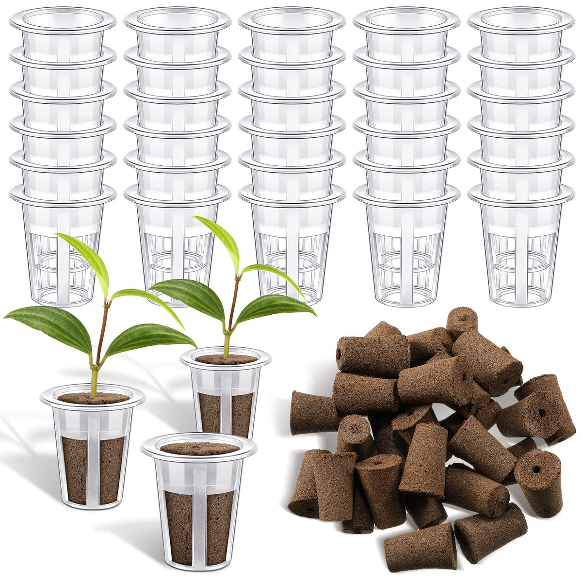 Jutom 60 Pieces Hydroponic Seed Grow Sponges Pod Kit for Indoor and Outdoor Use