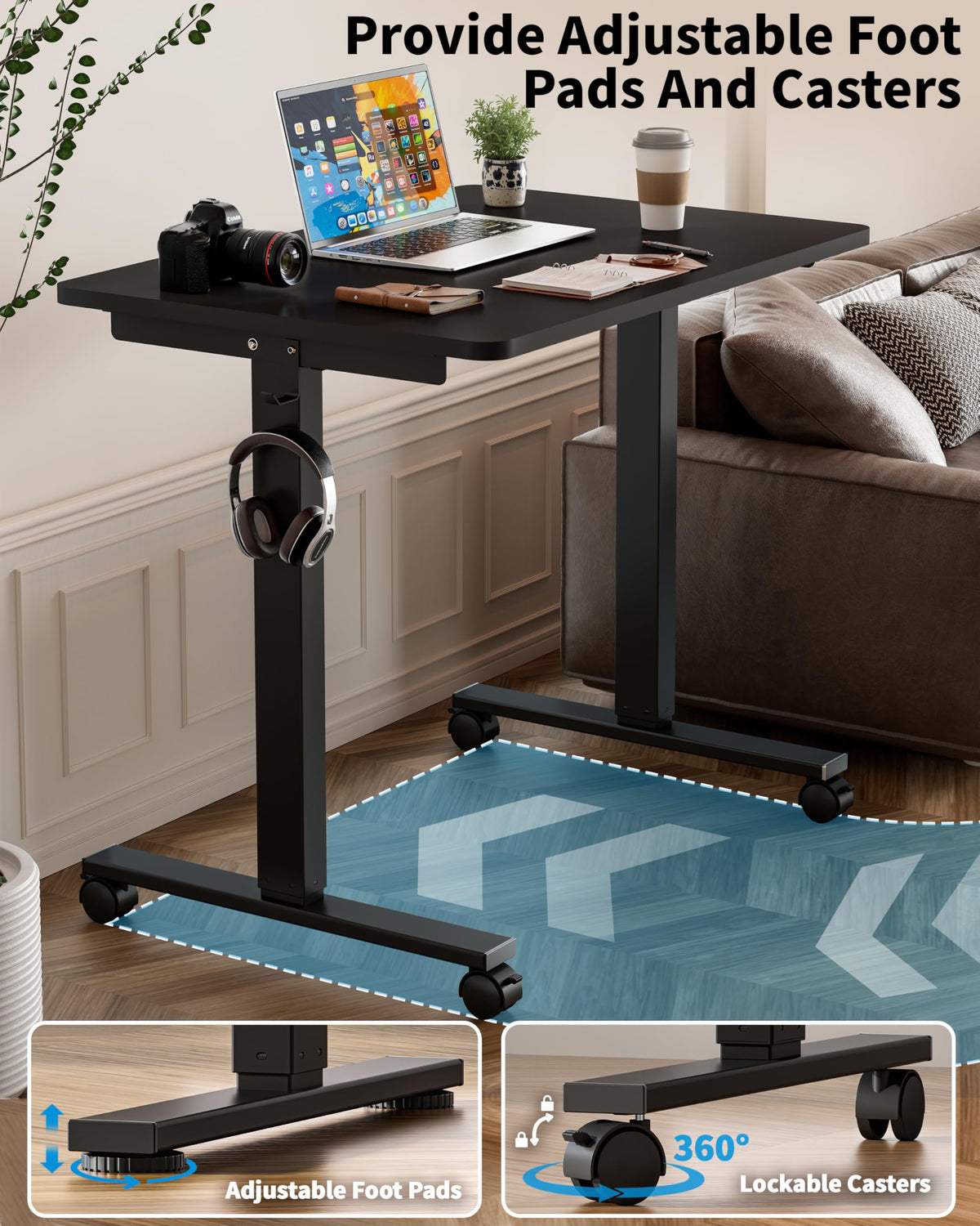 Okin Small Electric Standing Desk, 36 x 24 Inches Whole Piece Height Adjustable Desk, Black Sit to Stand Desks Computer Workstation with Wheels for Home Office