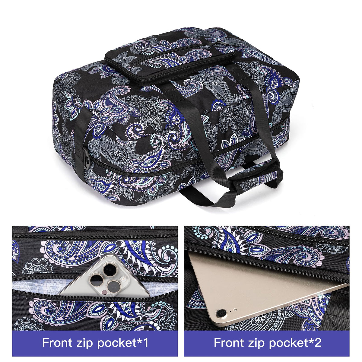 F.FETIVIN Weekender Bag Carry On Travel Duffle Bag Medium Overnight Bag for Women(Black Paisley)