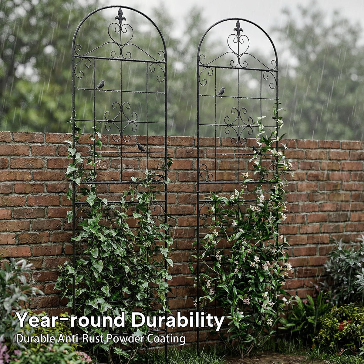 Garden Trellis for Climbing Plants Outdoor, Maidapulu 2 Pack 70.8x19.6 Inch Black Metal Trellis - Rustproof Lattice Support Panel with Easy Assembly for Roses, Clematis, Cucumbers, Vegetable Garden