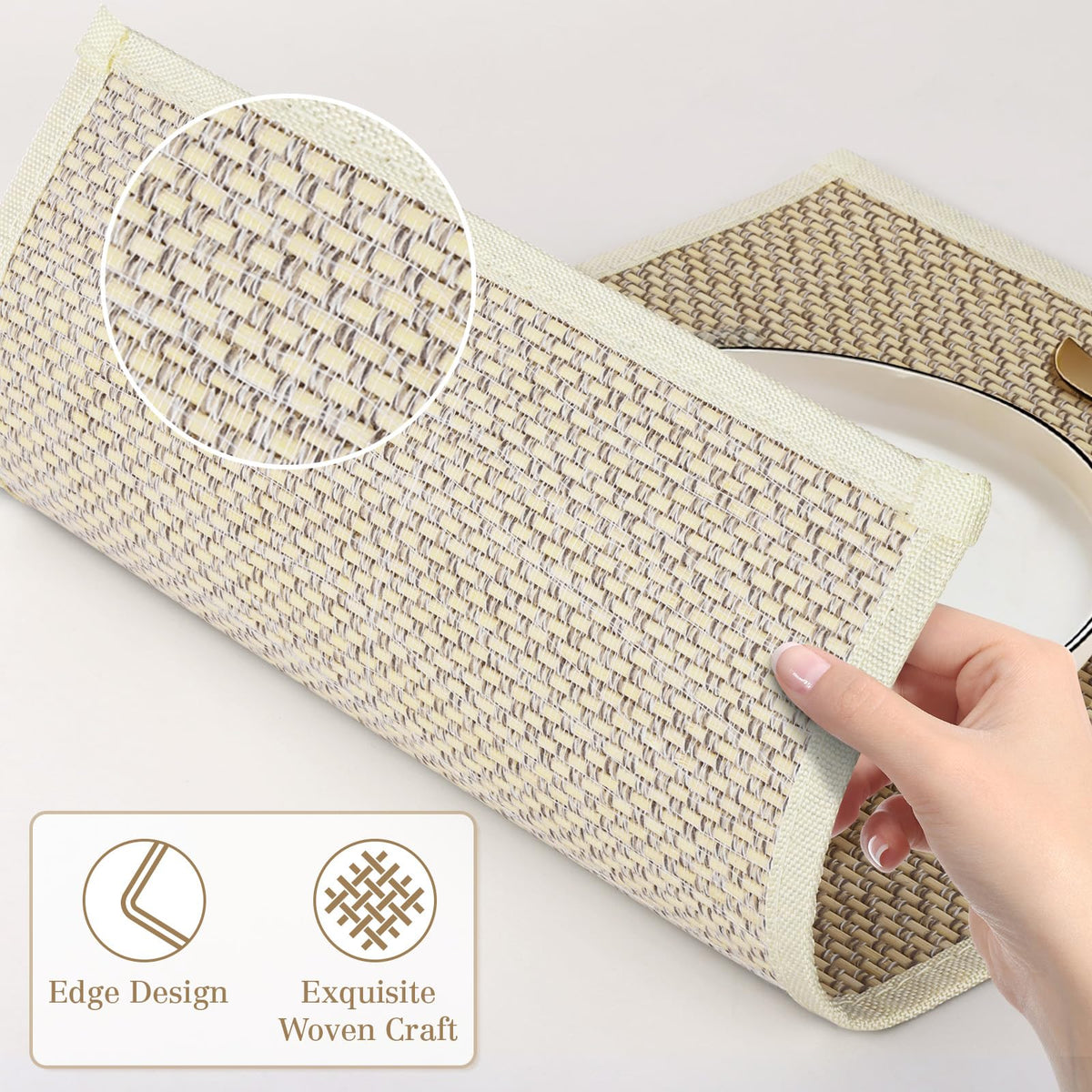 fanquare Bamboo Placemats with Fabric Border Set of 4 Natural Japanese Wooden Table Mats Sushi Rolling Mat for Dining Kitchen Room