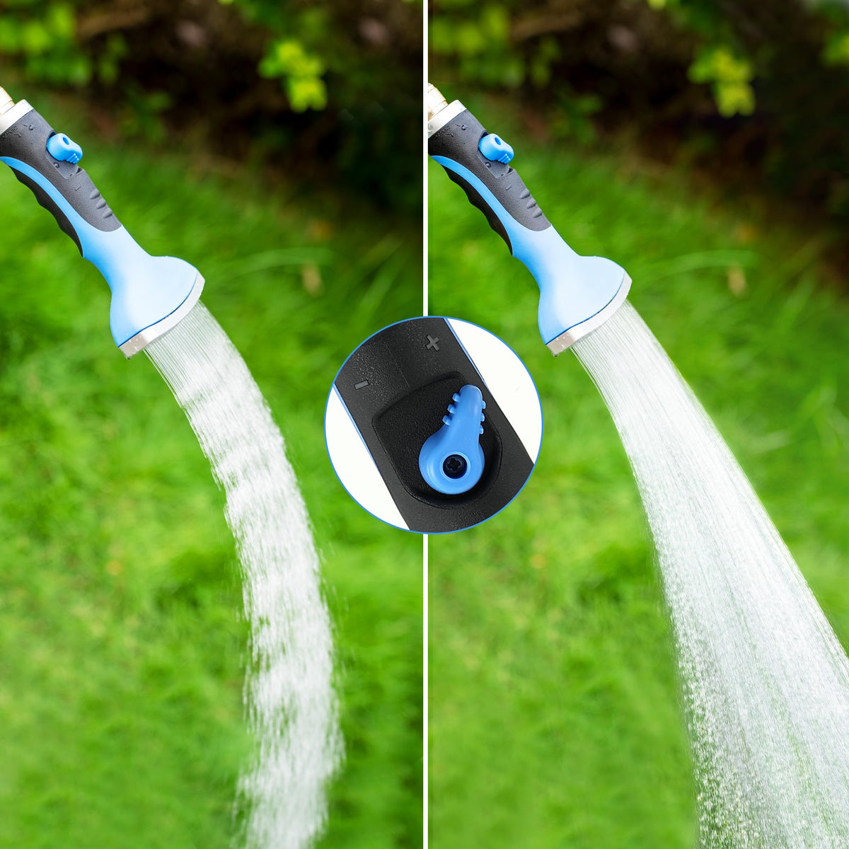 Dreyoo Fan Spray Nozzle for Garden Hose, Heavy Duty Garden Hose Head Spray for Watering Wand with Flow Control and Ergonomic Insulated Grip, Blue (1 Pack)
