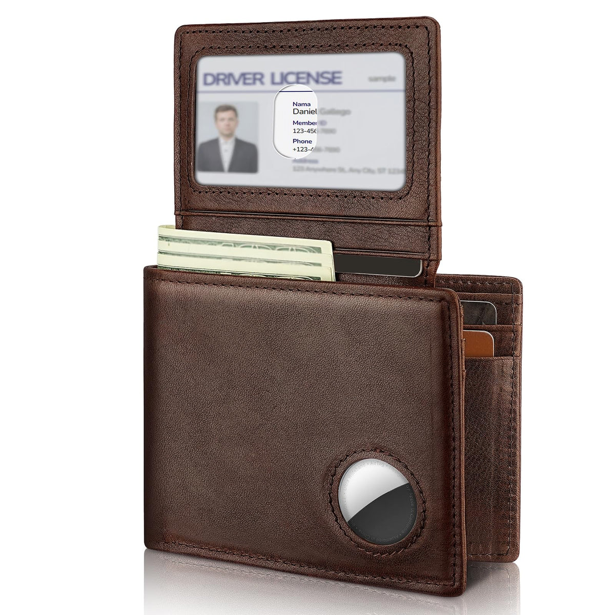 Mens Wallet With AirTag Holder, Bifold Leather RFID Blocking 2 ID Windows 12 Card Holders, Gift Box and Screen Protector Included, AirTag Not Included