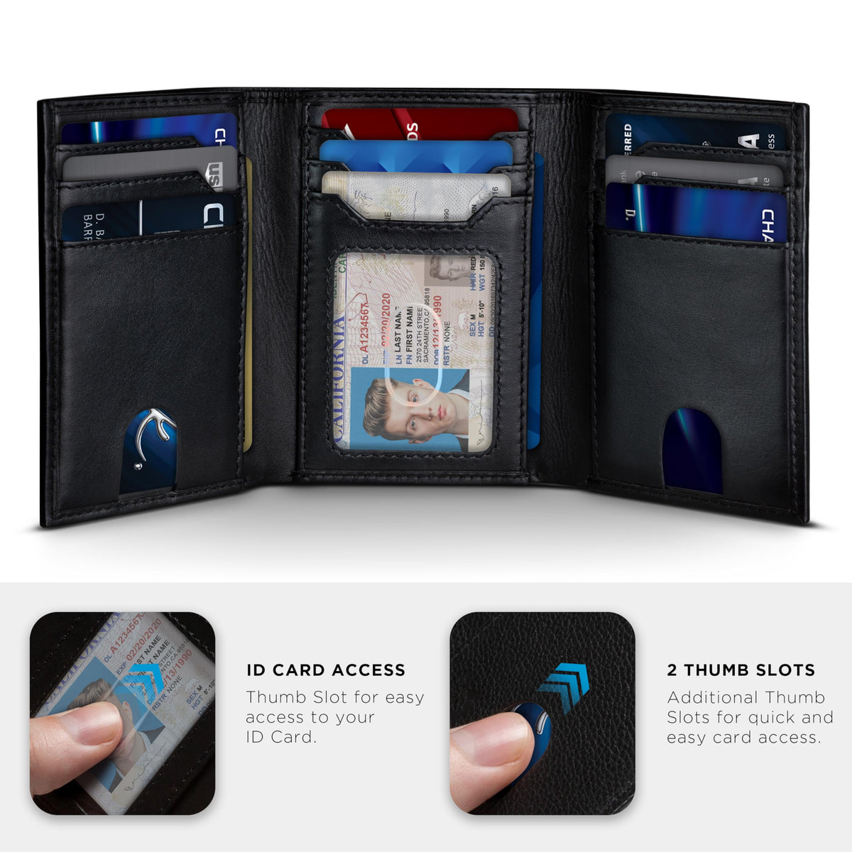 SERMAN BRANDS Trifold Wallet for Men - RFID Blocking Genuine Leather, 11 Card Slots & ID Window, Slim Everyday Carry, Durable Stitching, Gift for Him