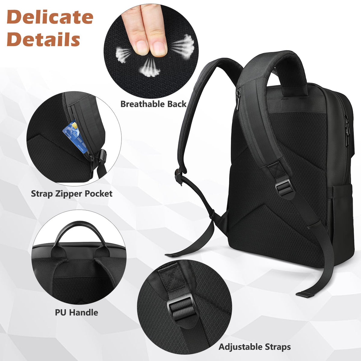 hk Slim Laptop Backpack for Men Women, Lightweight Business Backpacks 15.6 Inch Water-resistant Computer Bag for College Work Daily