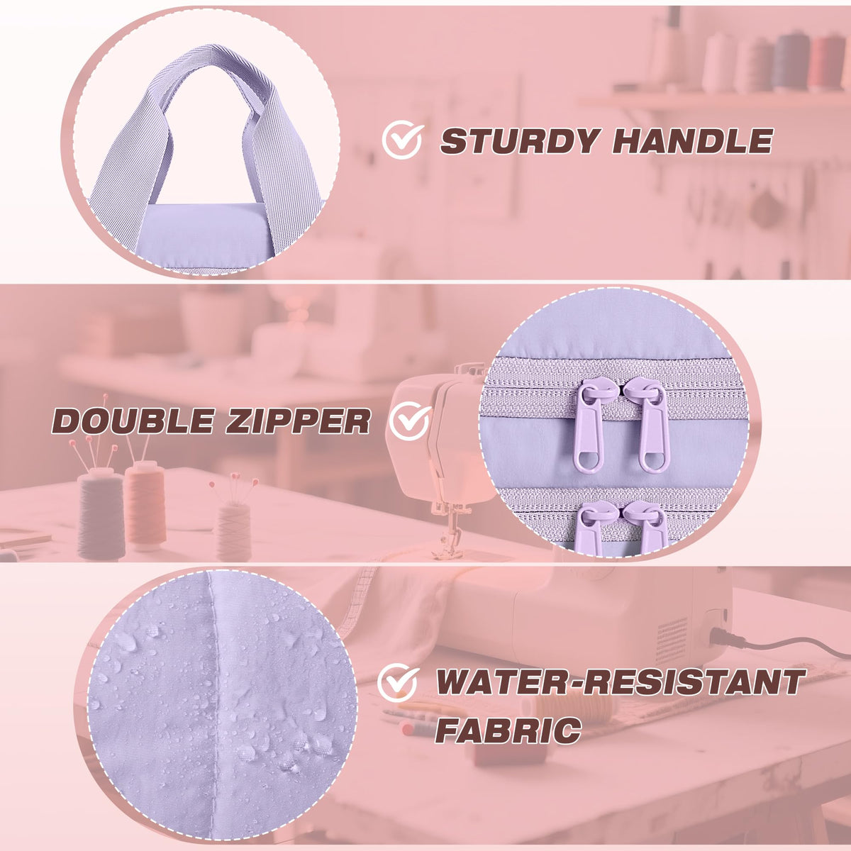 Marscamd Puffer Sewing Organizer Bag, Large Capacity with Multiple Pockets and Detachable Dividers, Storage Box for Threads, Needles, Scissors, Craft Supplies, Purple (Bag ONLY, NO Supplies)