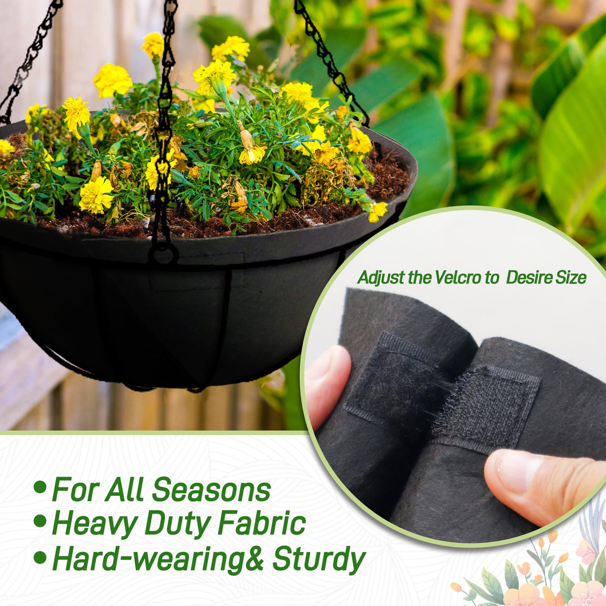 Sumloty 8 Pack 12 Inch Fabric Planter Basket Liner- Felt Flower Pot Liners Replacement Coco Fiber Liner for Hanging Basket Flowers Round Hanging Basket Liners Prevent Birds from Nesting