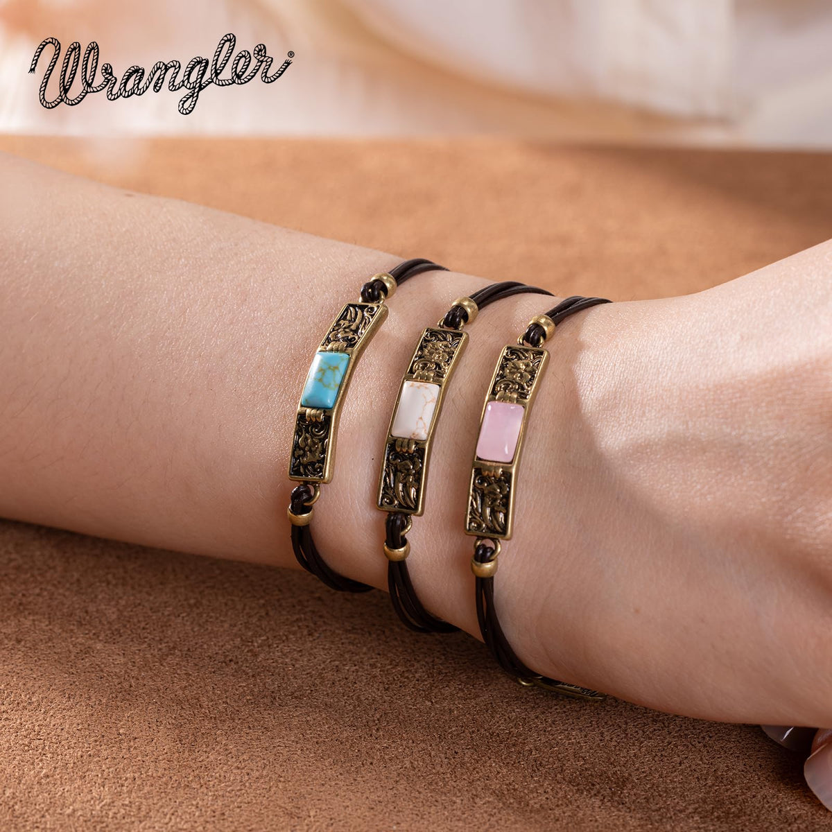 Montana West x Wrangler Faux Leather Wrap Bracelets for Women Western Country Bohemian Cowgirl Turquoise Dainty Jewelry AR-WGW-1119G-PK