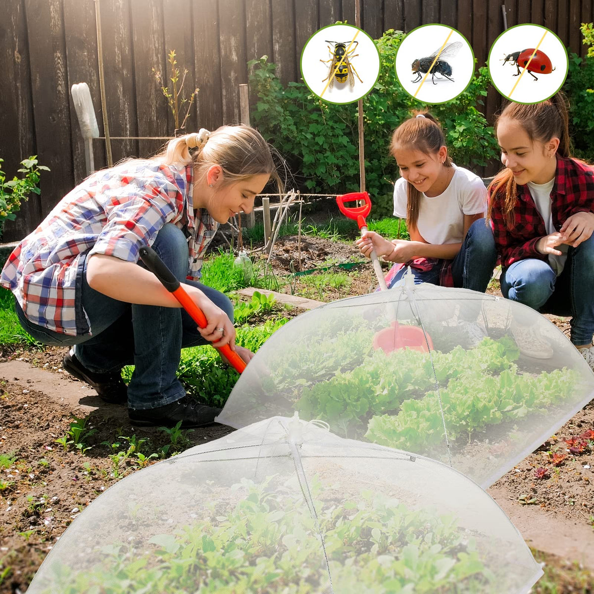Sawysine 4 Pack Mesh Plant Cover Reusable Screen Cloche Dome Plant Protector Tent Collapsible Umbrella for Outdoor Garden Greenhouse Vegetable Flowers Strawberry from Animals(17 x 17 Inch,White)