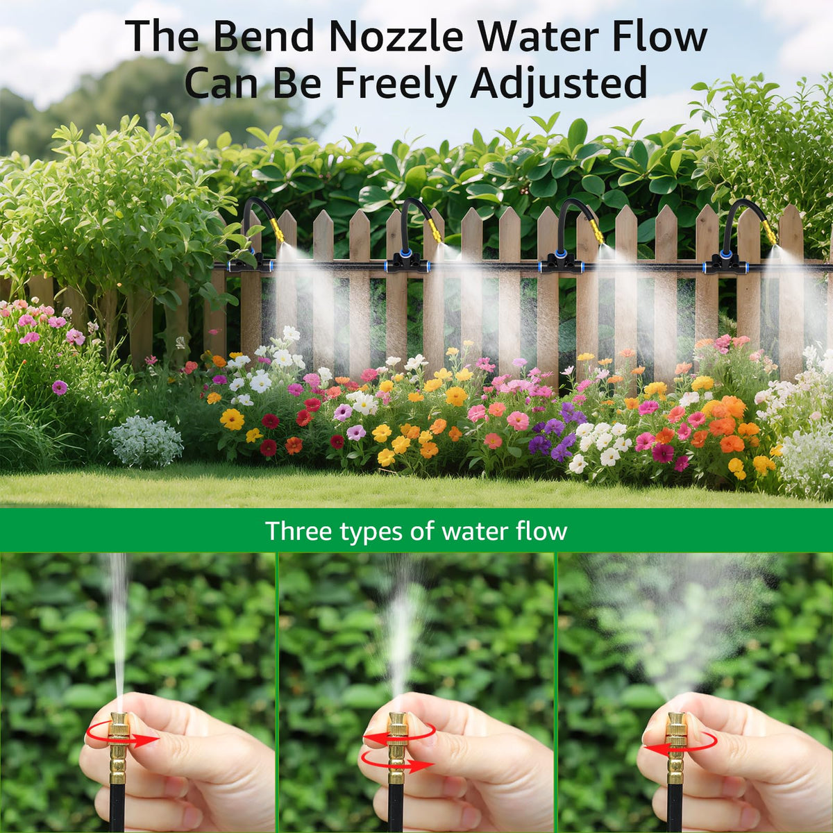 Bluepro Drip Irrigation System 200FT 1/4", 2026-Upgrade Garden Sprinkler Kit with 32PCS 360° Adjustable Copper Nozzles, Automatic Misting Watering System for Raised Beds, Greenhouse, Lawn, Patio, Yard