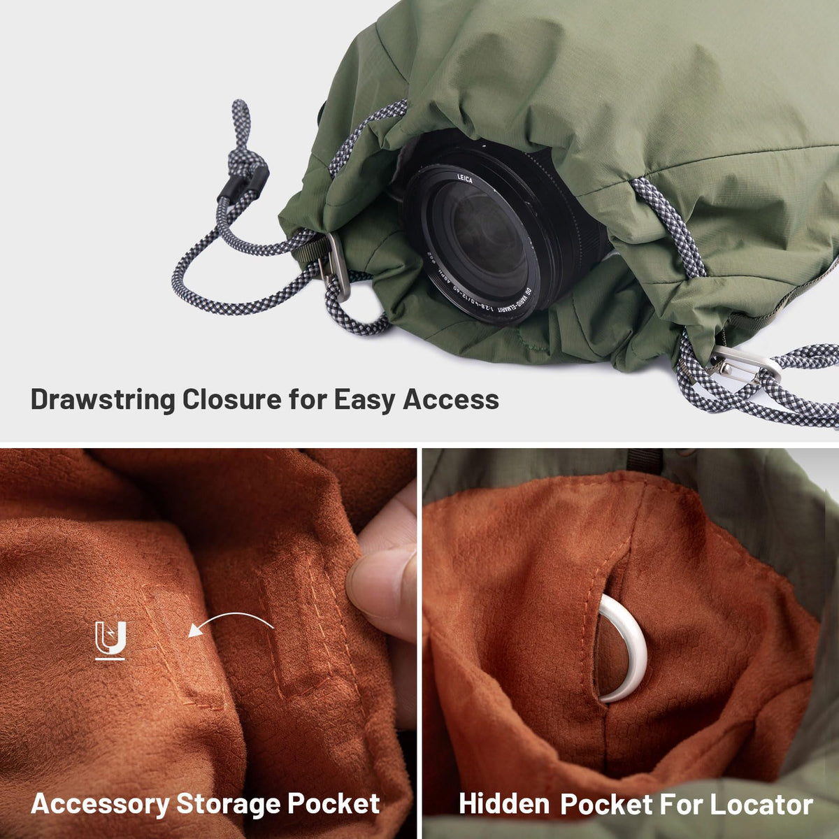 PGYTECH OneGo Drawstring Small Camera Bag, Leather Soft Camera Pouch compatible with Mirrorless Cameras/Nikon/Canon/Sony//Pocket 4/Fuji Camera Case