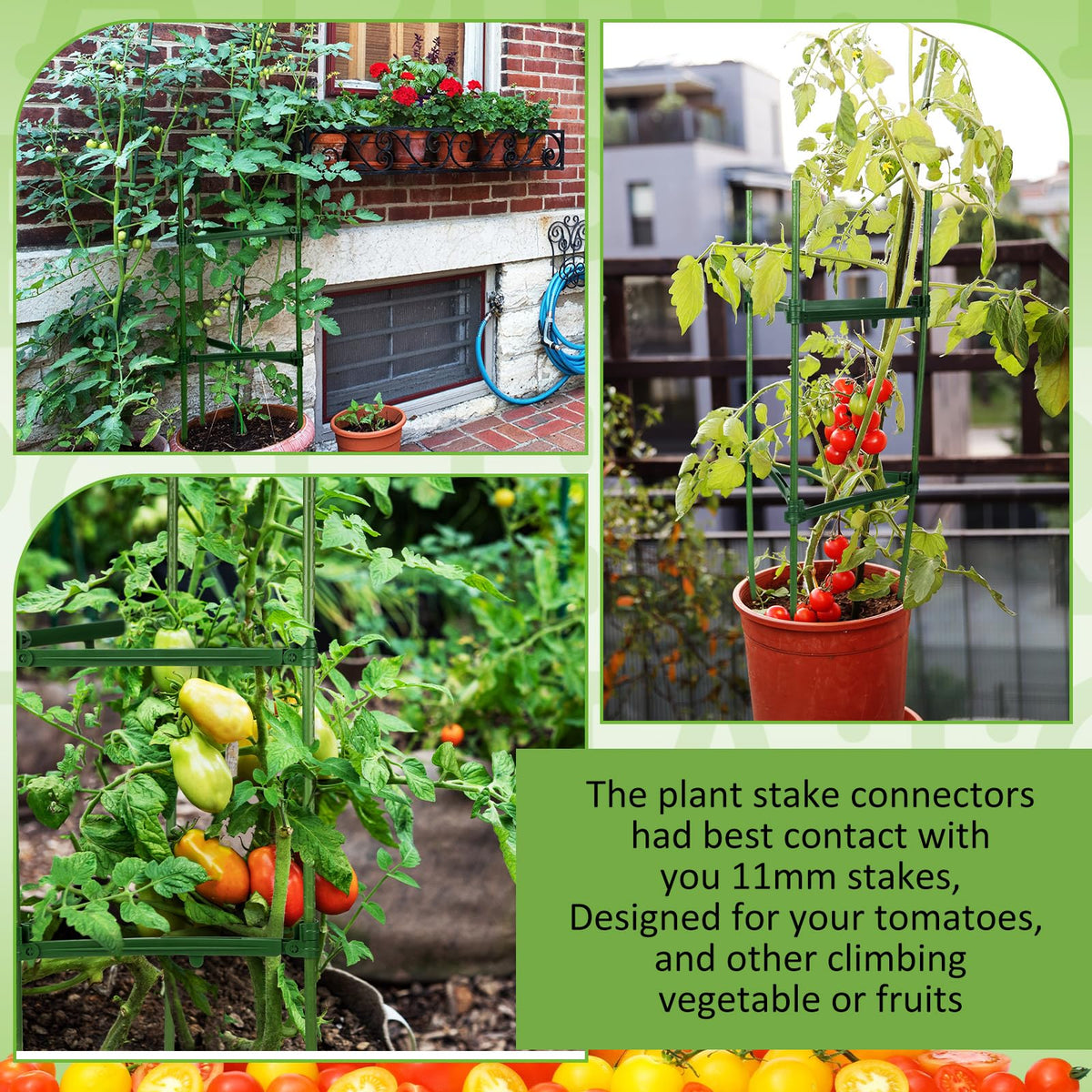 Threehoney 24 Pcs Garden Adjustable Stake Arms for Tomato Cage 10 to 14'' Plant Stake Connectors Expandable Trellis Climbing Rod Tomato Stick Supports for 11 mm Diameter Climbing Plants Vegetables