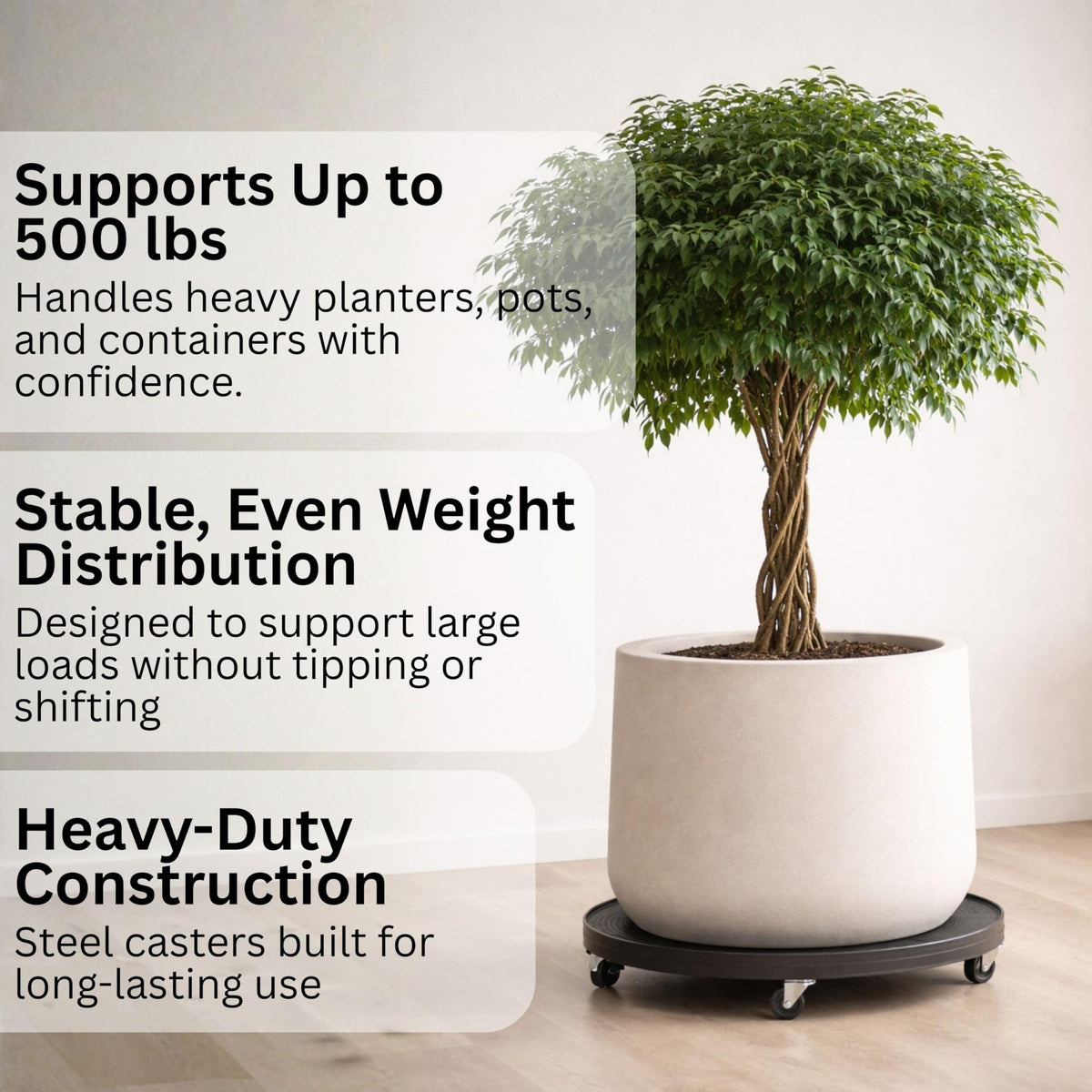DeVaultEnterprises 23.5" Rolling Plant Caddy with Wheels, Heavy Duty Plant Pot Stand with Casters & Locking Wheel, Indoor Outdoor Planter Base for Pots, Round Plant Tray, Terracotta