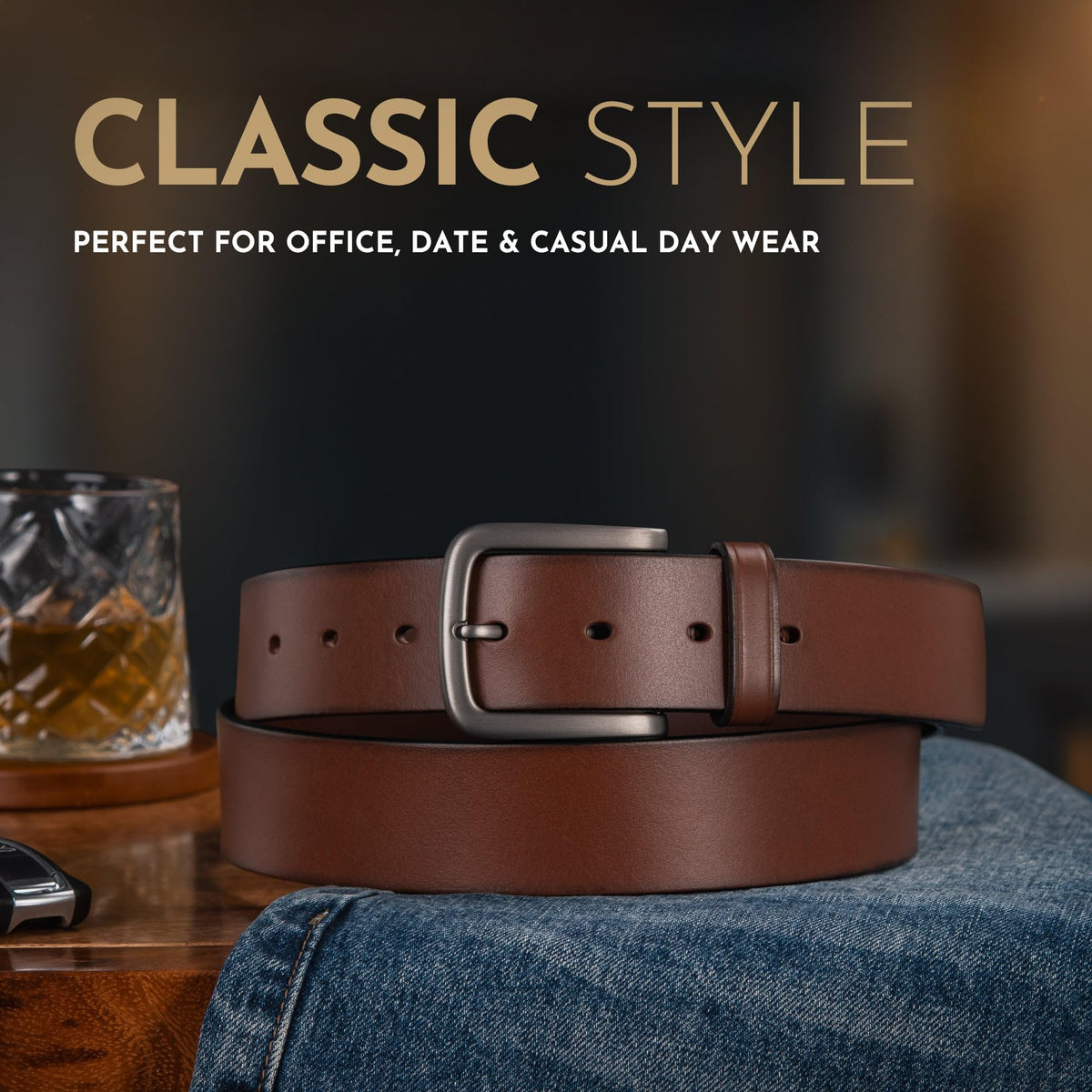 Buffway Men's Leather Belt,1.5" Handcrafted Top-Grain Leather – Durable,Comfortable,Suitable for Everyday Formal & Casual Wear - Size 36" Brown