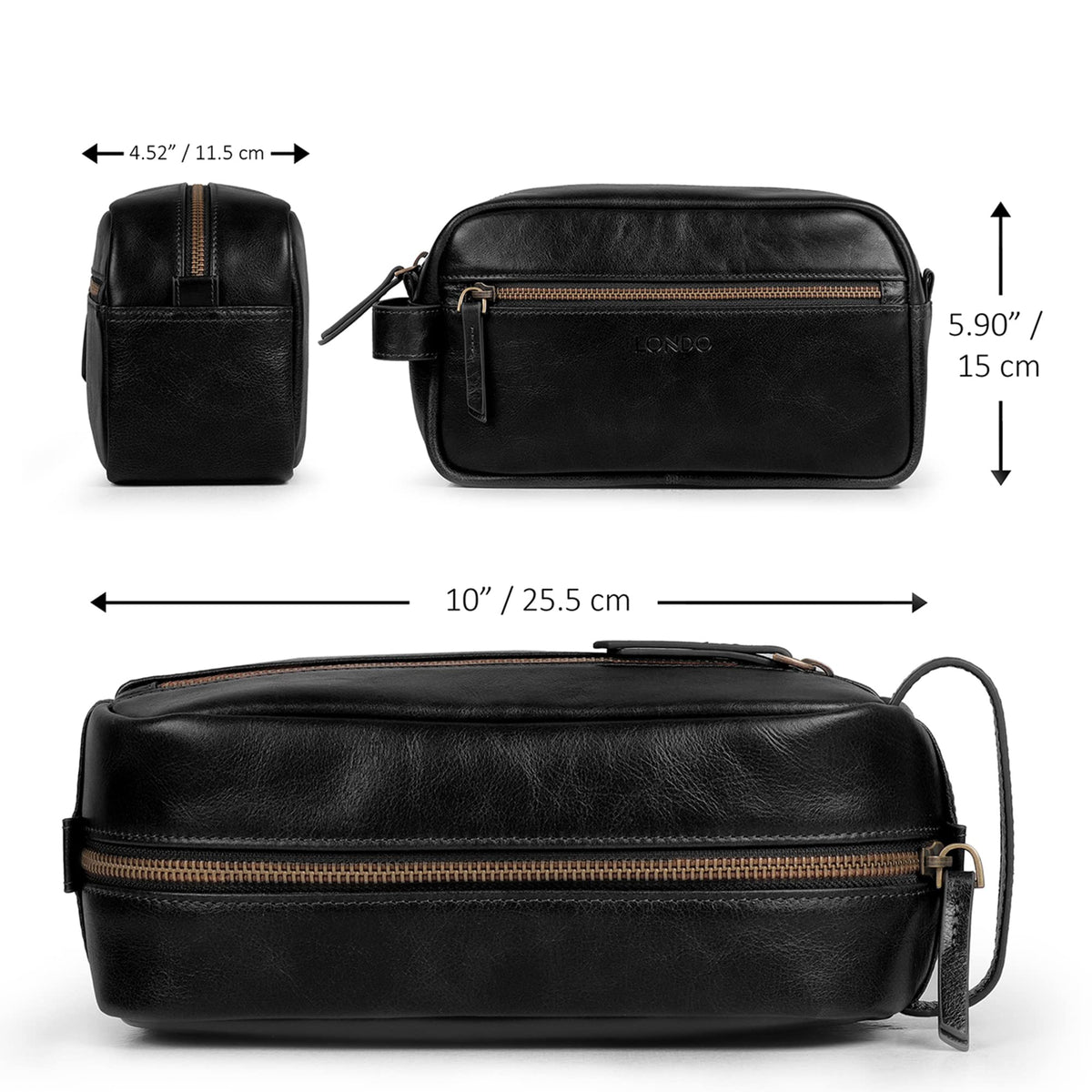 Londo Genuine Leather Travel Toiletry Bag – Makeup, Shaving Organizer, Dopp Kit for Men & Women, Durable & Stylish Travel Accessory