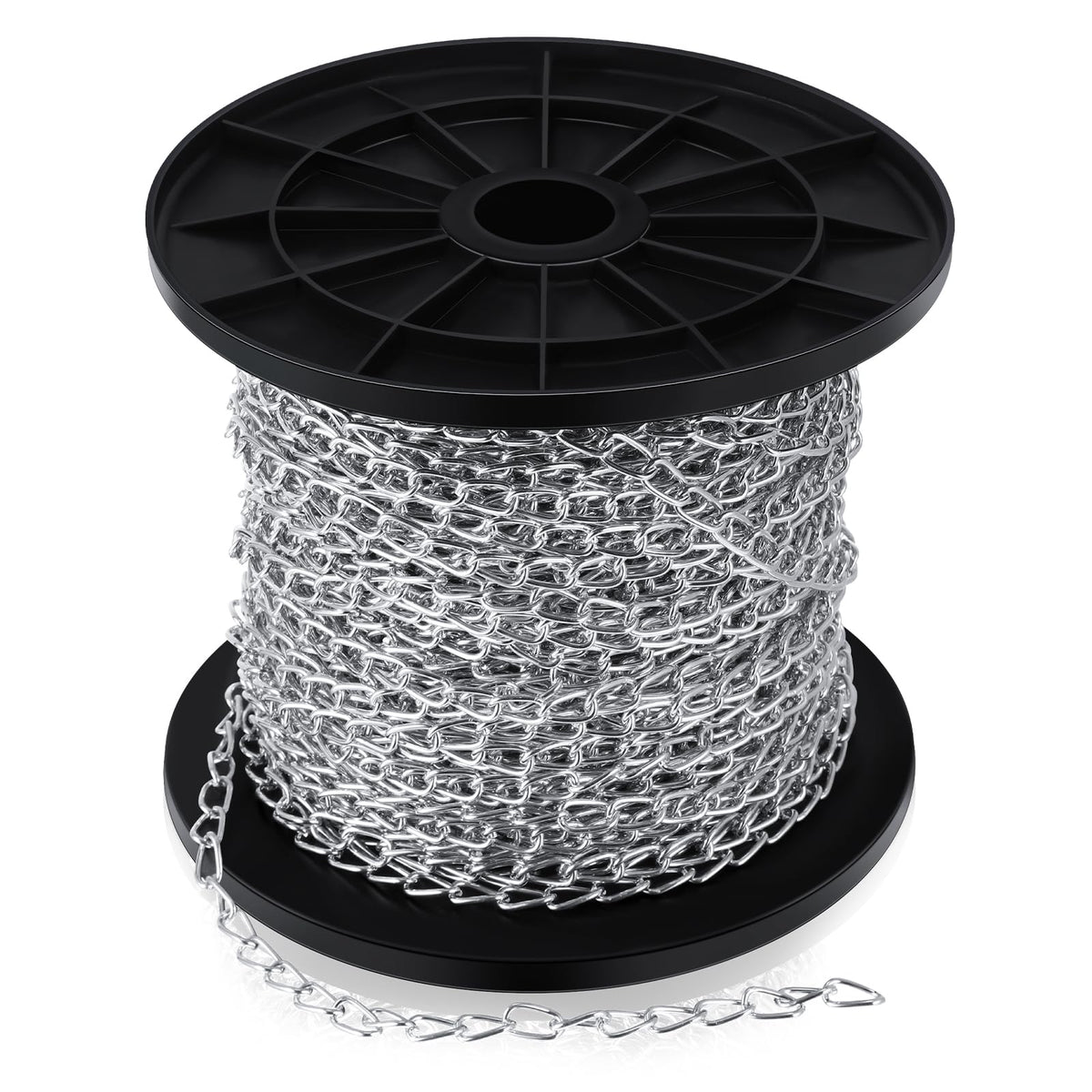 Yaocom 50 ft Galvanized Steel Hanging Jack Chain Silver Metal Link Chain Roll Spool for Light Fixture, Bird Feeders, Overhead Lights, Artworks, Flowerpots(1.3mm)