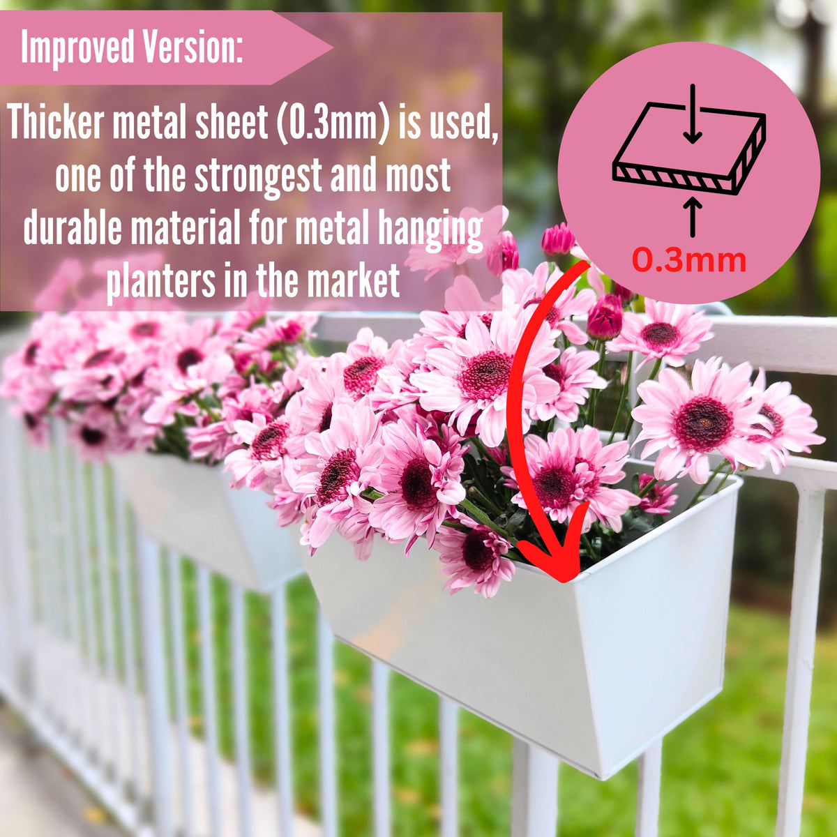 LaLaGreen Rail Planter (16 Inch, 6 Pack) White Rectangular Metal Hanging Flower Railing Fence Balcony Gardening for Apartment Patio Planters Outdoor Deck Decoration Modern Garden Style Porch Decor