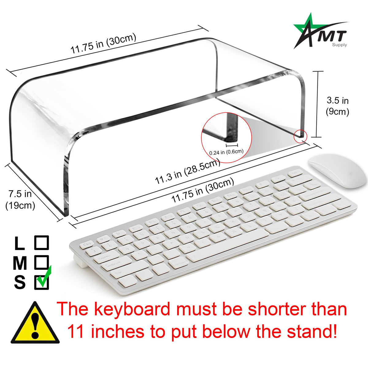 AMT Premium Acrylic Clear Monitor Riser Laptop/PC/Multimedia Monitor Stand for Home Office