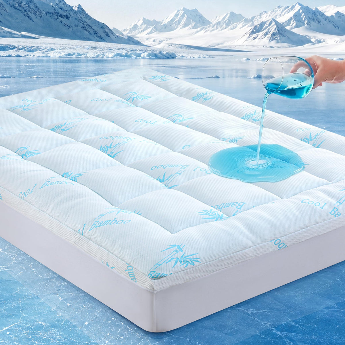 DOWNCOOL 100% Waterproof King Mattress Topper, Cooling Pillow Top Memory Foam Mattress Topper for Hot Sleepers, Viscose Derived from Bamboo, Deep Pocket Fits 8-21 Inch