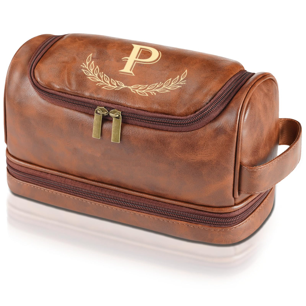 Sparklove Personalized Gifts for Men -Personalized Initial Toiletry Bag with Laser Engraved Monogram - Leather Travel Kit Shaving Organizer - Unique Present for Him, Husband, Boyfriend, Dad