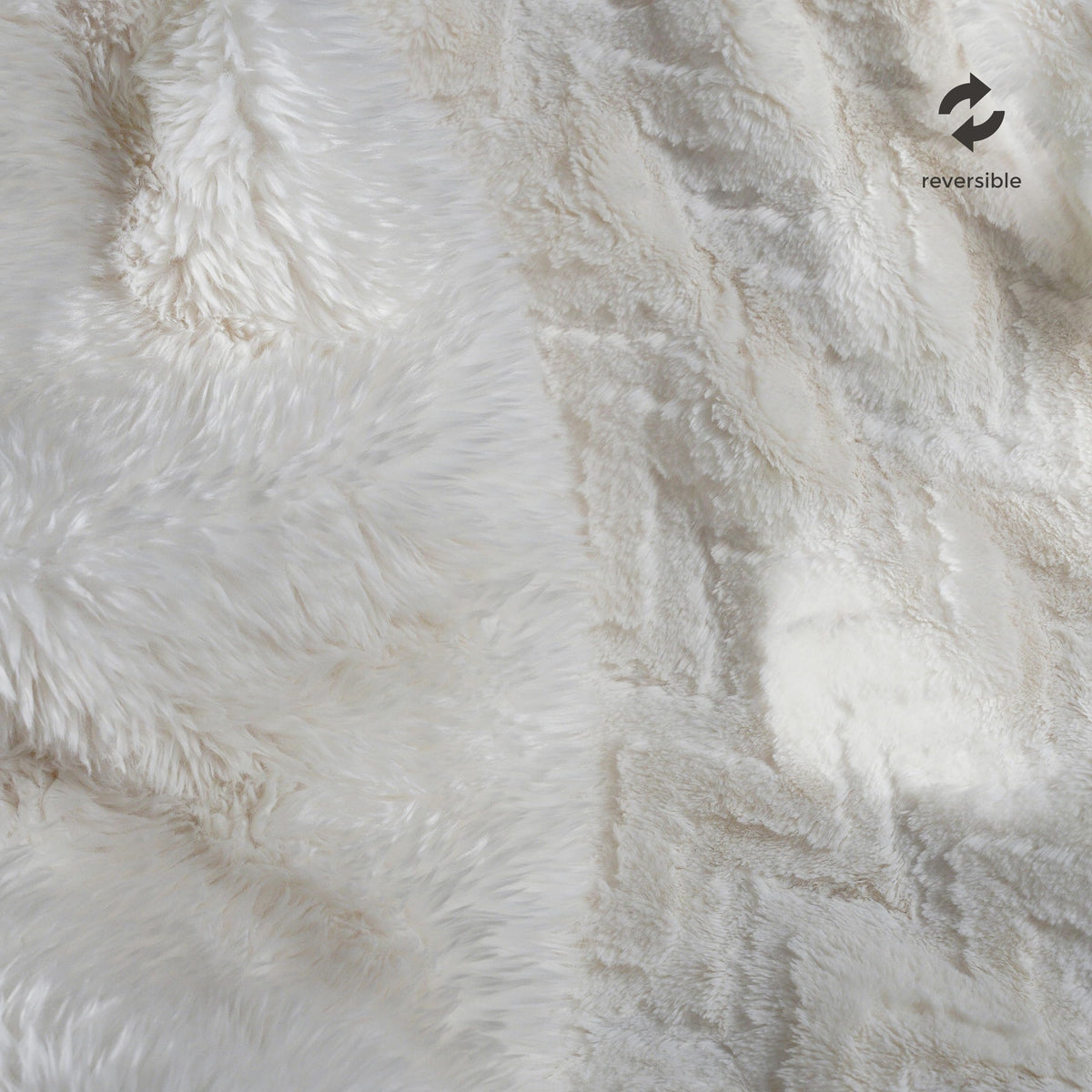 Mon Chateau 60" x 70" Crest Faux Fur Throw, Plush Luxury Blanket for Couch, Sofa, or Bed, Soft Reversible Throw Blanket for Sleeping, Home & Room Decor, Ivory Jacquard