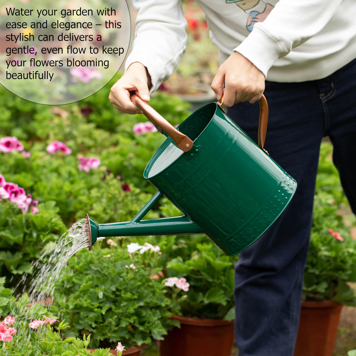 Gardenised 1 Gallon Galvanized Metal Watering Can with Removable Long Spout & Sprinkler Head for Indoor & Outdoor Use Ideal for Garden Flowers Potted Plants Houseplants Modern Home Accessories, Green