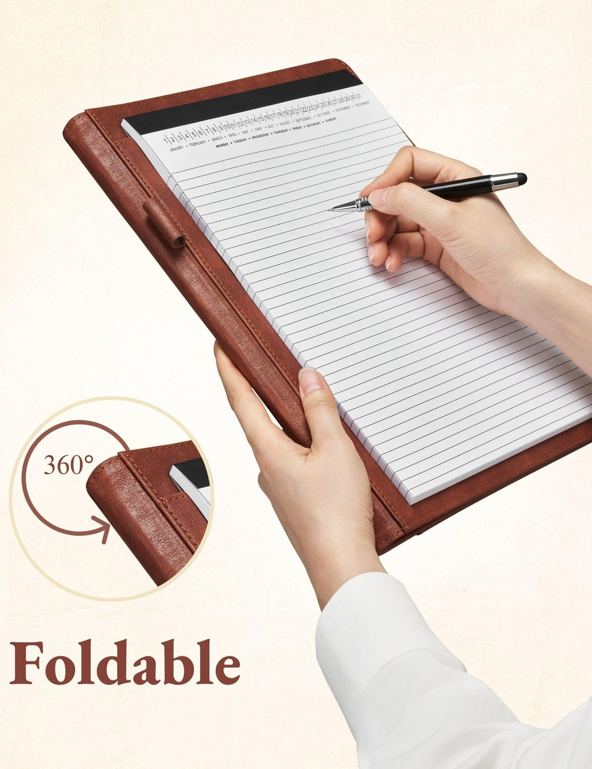 Mymazn Padfolio Portfolio Folder, Faux Leather Interview Resume Folder with Document Organizer & Business Card Holder, Letter-Sized Notepad Legal Pad Holder for Men Women (Dark Brown)
