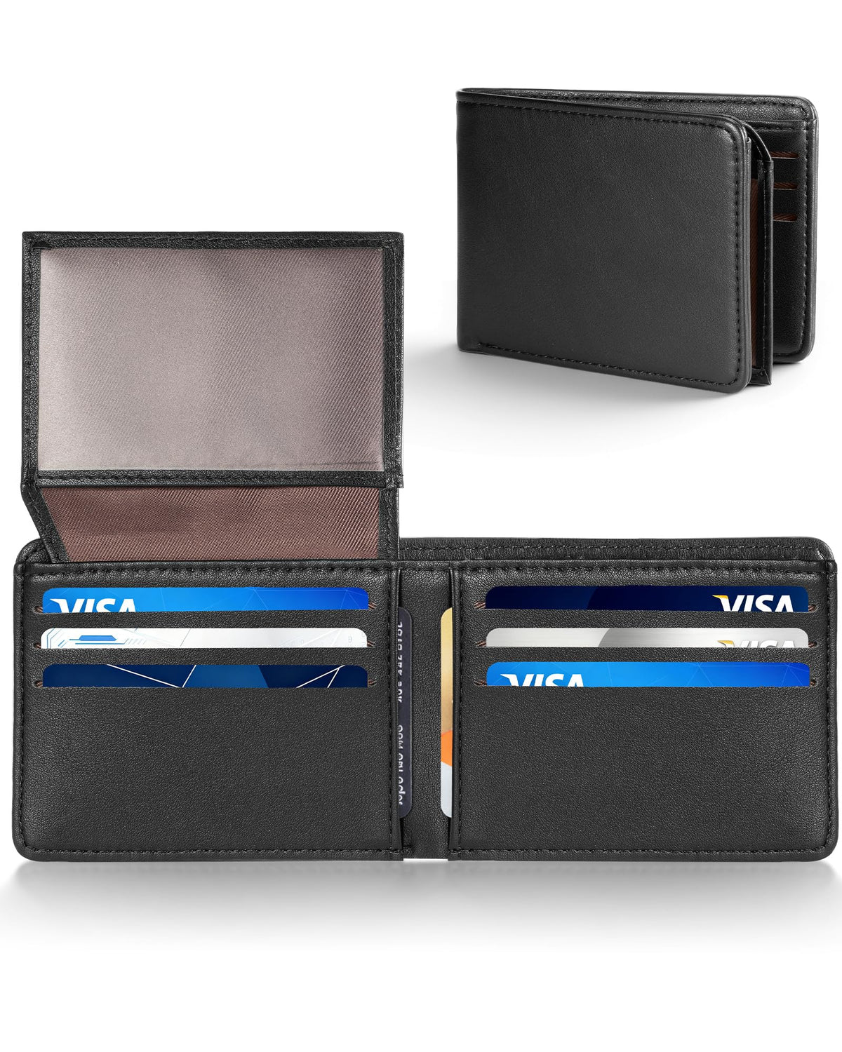 GNDR Wallet For Men Bifold Black RFID Blocking Slim Faux Leather Wallets Card Holder Front Pocket Minimalist Men Accessories With Gift Box