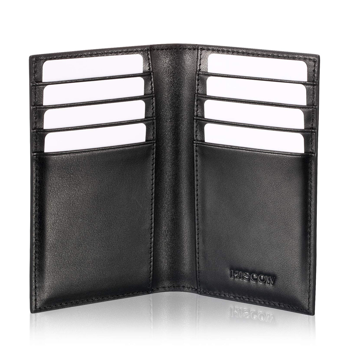 HISCOW Slim Leather Credit Card Holder for Men & Women 8cc, Italian Calfskin (Black)