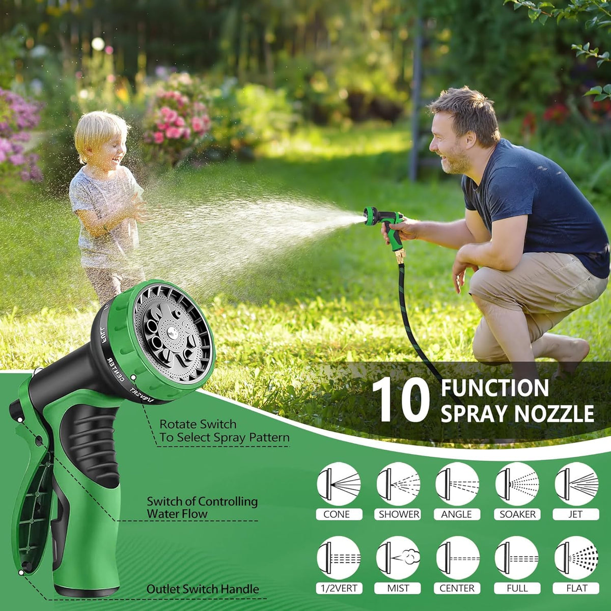 200 ft Garden Hose, Flexible Ultra Lightweight Durable Garden Hose, Kink-Free Water Hose with 10 Function Sprayer - Non-Shrinking Garden Hoses, Easy to Store,All-Weather, Car Washing Pipe Garden Hoses