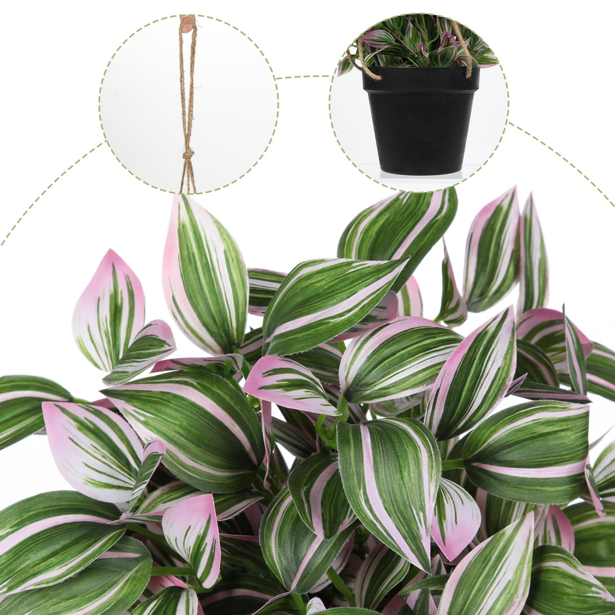 Briful Fake Hanging Plants 17.7" Faux Watermelon Peperomia Silk Plants with Black Pot Artificial Hanging Greenery for Home Garden Balcony Outdoor Patio Decor