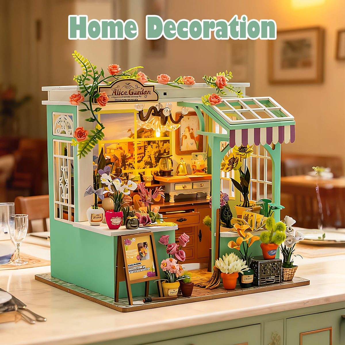 Foyucool Miniature House Kit, DIY Miniature Dollhouse Kit, Mini House Building Kits with LED, Unique Gift for Birthday Christmas Day, Flower Garden