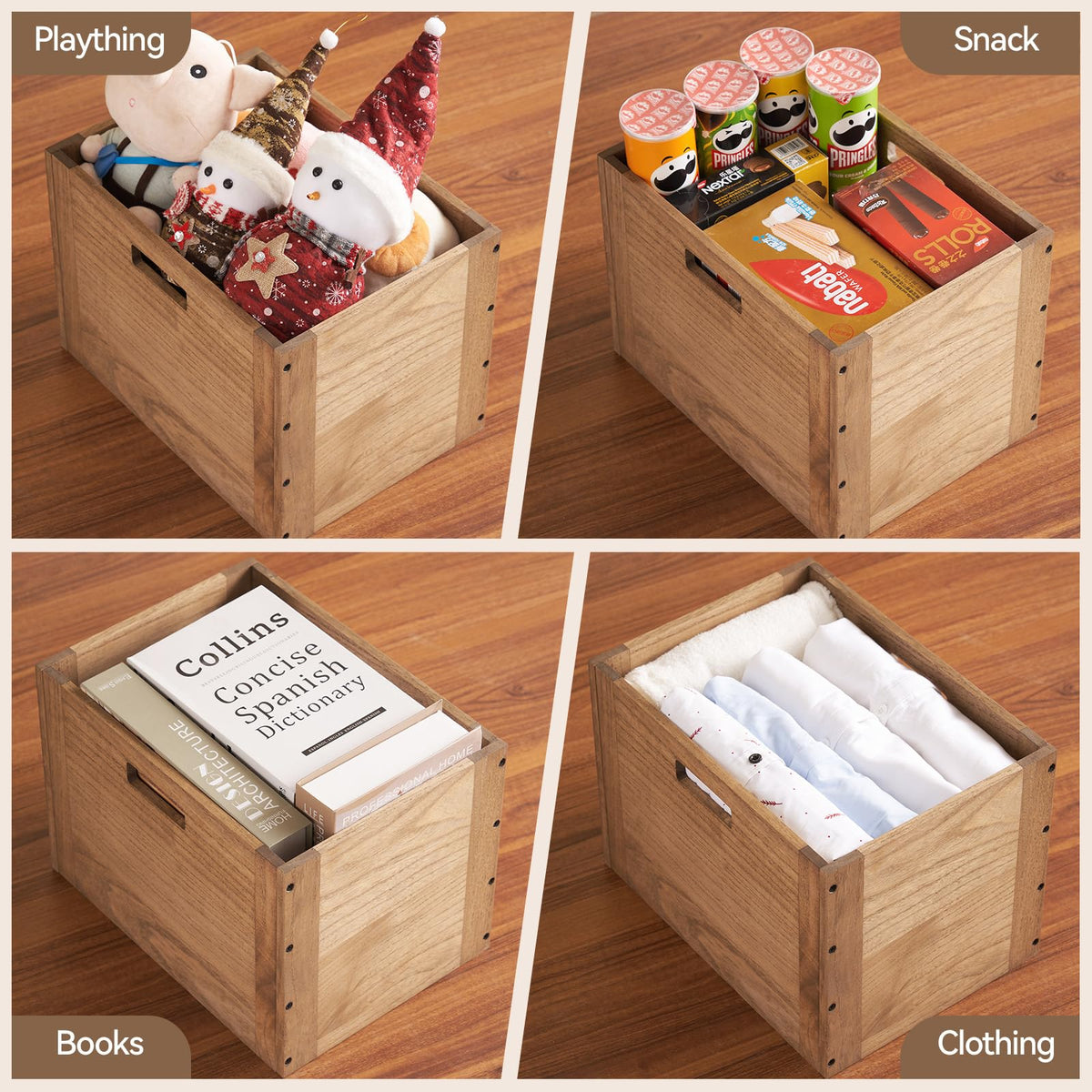 KIRIGEN Stackable Wood Storage Cube /Basket/ Bins Organizer for Home Books Clothes Modular Open Cubby Storage System - Office Cubical Bookcase Closet Shelves C26-DBR